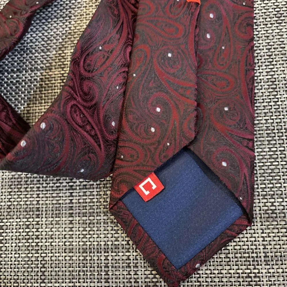 NWT Chaps Mens Narrow Width Silk Neck Tie Designer Black Red Paisley Pattern 58
